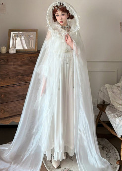 Lyandra Antique -The Poem of Stars and The Moon- Palace Empire Princess Vintage Classic Lolita OP Dress Full Set and Long Tulle Cape