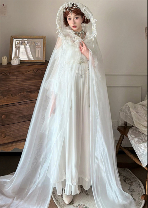Lyandra Antique -The Poem of Stars and The Moon- Palace Empire Princess Vintage Classic Lolita OP Dress Full Set and Long Tulle Cape