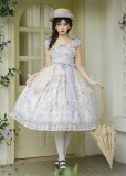 Purple Flower Basket - Classic Casual Simple Daily Lolita JSK with Waistband, Lace Overskirt and Headband