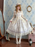 Purple Flower Basket - Classic Casual Simple Daily Lolita JSK with Waistband, Lace Overskirt and Headband