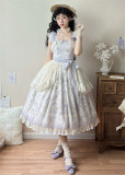 Purple Flower Basket - Classic Casual Simple Daily Lolita JSK with Waistband, Lace Overskirt and Headband