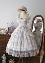 Purple Flower Basket - Classic Casual Simple Daily Lolita JSK with Waistband, Lace Overskirt and Headband