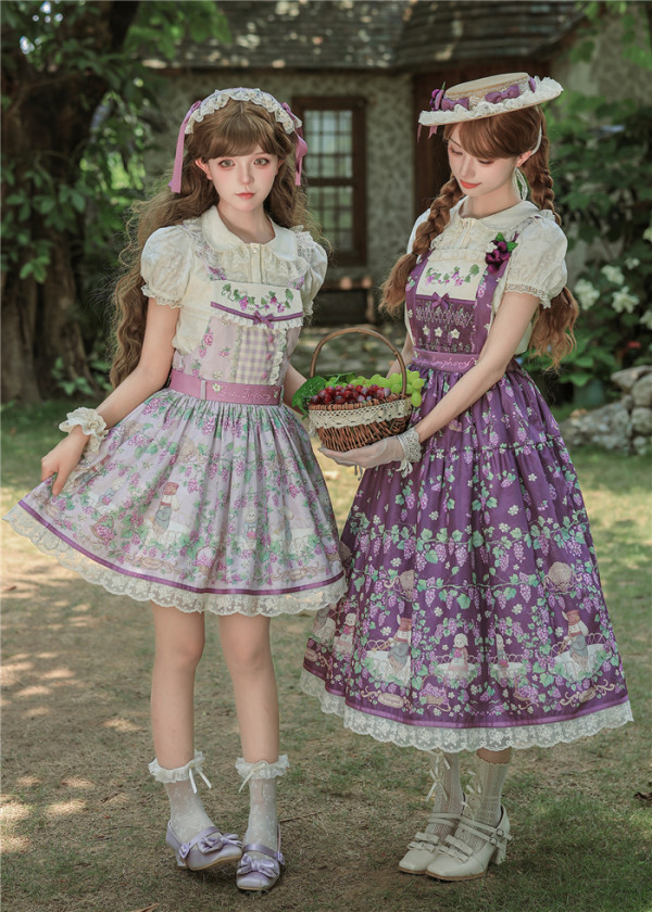 TwilightCrush -Grape Pastoral- Sweet Casual Simple Daily Lolita JSK and Salopettes