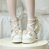 Round Toes Star Buckle Angel Wing Decor Bow Lace Ankle Strap Platform High Heels Sweet Classic Princess Lolita Shoes