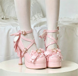 Round Toes Star Buckle Angel Wing Decor Bow Lace Ankle Strap Platform High Heels Sweet Classic Princess Lolita Shoes
