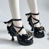 Round Toes Star Buckle Angel Wing Decor Bow Lace Ankle Strap Platform High Heels Sweet Classic Princess Lolita Shoes