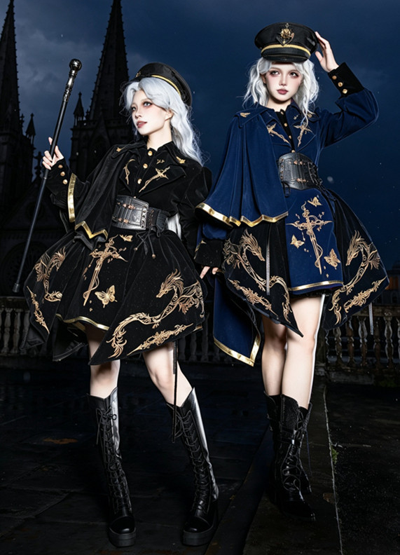 Crown of the Wandering Dragon - Boystyle Military Ouji Lolita Dress Jacket, Side Cape and Corset Set