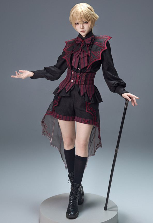 Unknown Star -The Devil’s Rite- Halloweenn Gothic Ouji Boystyle Prince Lolita Topwear and Shorts with Suspenders