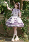 Honey Machine -Music Flower Wall- Lavender Purple Printed Cute Sweet Lolita OP Dress and Hat