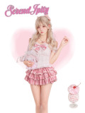 Summer Pink Cute Kawaii Preppy Girly Topwear with Bow and Mini Cake Skirt