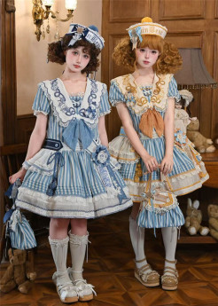 Twins Bear -Vintage Navy Bear- Low Waist Sweet Sailor Lolita OP Dress
