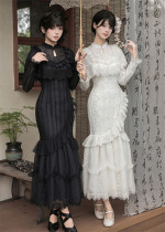 Withpuji -Sparse Shadow- Daily Wear Embroidery Long Sleeves Mermaid Casual Lolita Dress Set