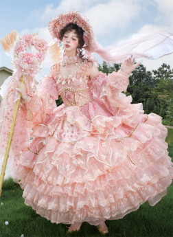 Cat Fairy -Peach Bloom Note- Gorgeous Pink Tea Party Wedding Princess Lolita JSK with Arm Sleeves