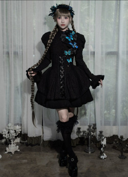 Para Circus -Cabinet of Curiosities II- Stand Collar Gothic Daily Wear Simple Casual Butterfly Lolita OP Dress