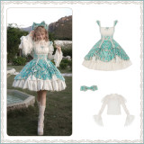 Withpuji -Vintage Courtyard Letter- Adjutable Hemline Printed Classic Lolita Dress Set