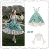 Withpuji -Vintage Courtyard Letter- Adjutable Hemline Printed Classic Lolita Dress Set