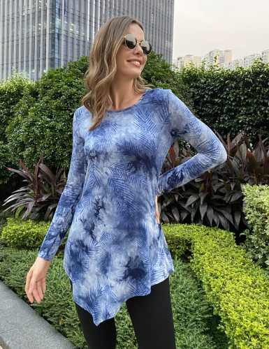 DJT FASHION Floral Printed Long Sleeve Henley V Neck Pleated Casual Flare Tunic Shirt