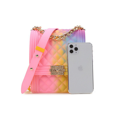 Rainbow vertical rhombic bag diagonal bag chain jelly bag