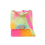 Rainbow vertical rhombic bag diagonal bag chain jelly bag