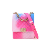 Rainbow vertical rhombic bag diagonal bag chain jelly bag