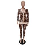 Leopard Print Slim Threaded Suit Sports Casual Wear