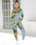 Fashion Non-location Map Printing Hooded Casual Suit