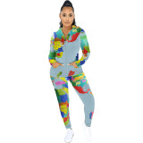 Fashion Non-location Map Printing Hooded Casual Suit