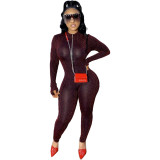 Nightclub Sexy Color Line Perspective Long-sleeved Jumpsuit