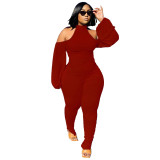 Fashion Sexy Halter Neck Pleated Slit Pants Puff Sleeve Open Back Jumpsuit