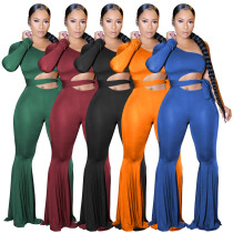 Fashion Sexy Sloping Shoulder Wide Leg Jumpsuit With Removable Belt