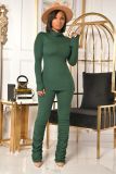 Fashion Leisure Sports Solid Color Pile Collar High Elastic Rib Two-piece Suit