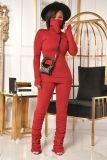 Fashion Leisure Sports Solid Color Pile Collar High Elastic Rib Two-piece Suit