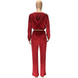 Fashion Casual Solid Color Gold Velvet Ribbon Stitching Two-piece Suit