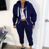 Fashion Casual Solid Color Hooded Zipper Two-piece Suit