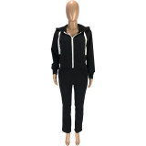 Fashion Casual Solid Color Hooded Zipper Two-piece Suit