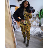 Fashion Cute Tie Rope Camouflage Leopard Print Two-piece Suit