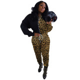 Fashion Cute Tie Rope Camouflage Leopard Print Two-piece Suit