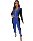 Fashion Rib Stitching Contrast Color Leisure Sports Two-piece Suit