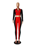 Fashion Rib Stitching Contrast Color Leisure Sports Two-piece Suit