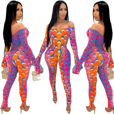 Fashion Printed Popular Tights One-neck Leggings Suit