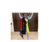 Fashion Suit Collar Color Block Mid-length Puff Sleeve Trench Coat