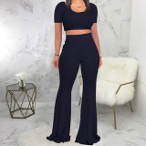 Sexy Fashion Classic Solid Color Tight Top Wide Leg Pants Two-piece Suit