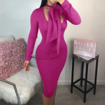 Fashion Sexy Solid Color Bow Dress