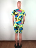 Camouflage Round Neck Casual Fashion Home Sports Shorts Suit (Including Mask)