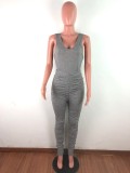 Tight Backless V-neck Jumpsuit Pleated Jogging Sportswear
