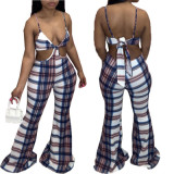 Check Print Loose Flare Sling Jumpsuit