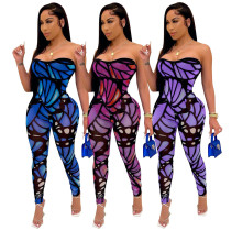 Sexy Low-cut Colorful Printed Sleeveless Bodycon Jumpsuit