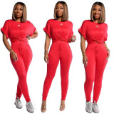 Casual Solid Color Wide Sleeve Sports Two-piece Suit