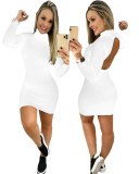 Solid Color Backless Long Sleeve Fitness Skinny Stretch Mini Dress