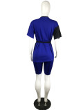 Color Block Splicing Short Sleeve T-shirt Shorts 2 Piece Outfits